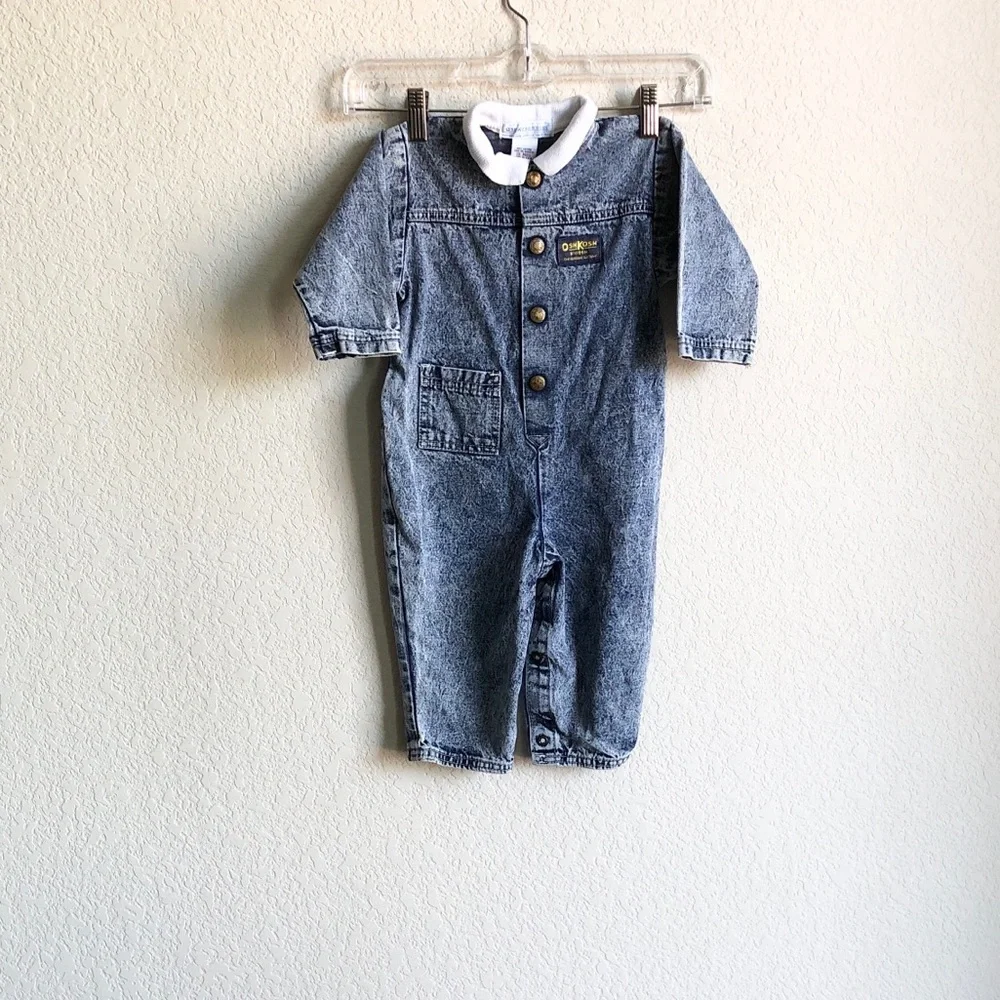 Vintage OshKosh B’gosh Snap Front Long Sleeve Jumpsuit Acid Wash